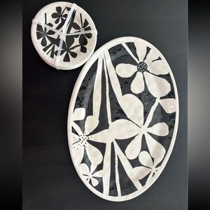 Floral Black and White Decorative Platter and Dessert Plates
